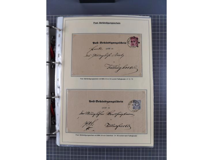 1875/89, gestempelte Spezialsammlung “Pfennig/-e” mit etwas über 130 Briefen und Karten, ab Brustschilde in Pfennigwährung ve
