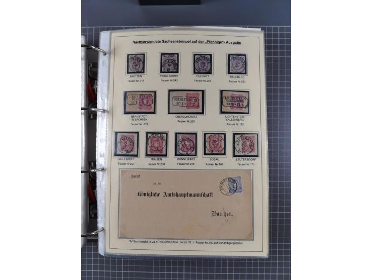 1875/89, gestempelte Spezialsammlung “Pfennig/-e” mit etwas über 130 Briefen und Karten, ab Brustschilde in Pfennigwährung ve