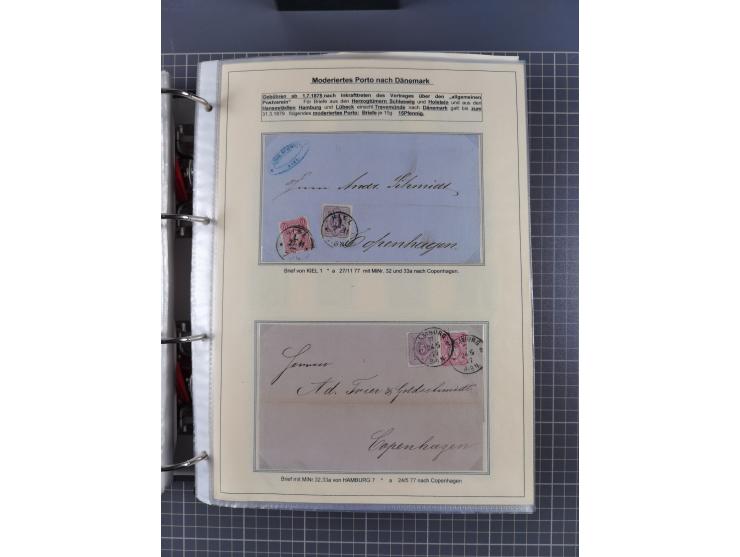 1875/89, gestempelte Spezialsammlung “Pfennig/-e” mit etwas über 130 Briefen und Karten, ab Brustschilde in Pfennigwährung ve