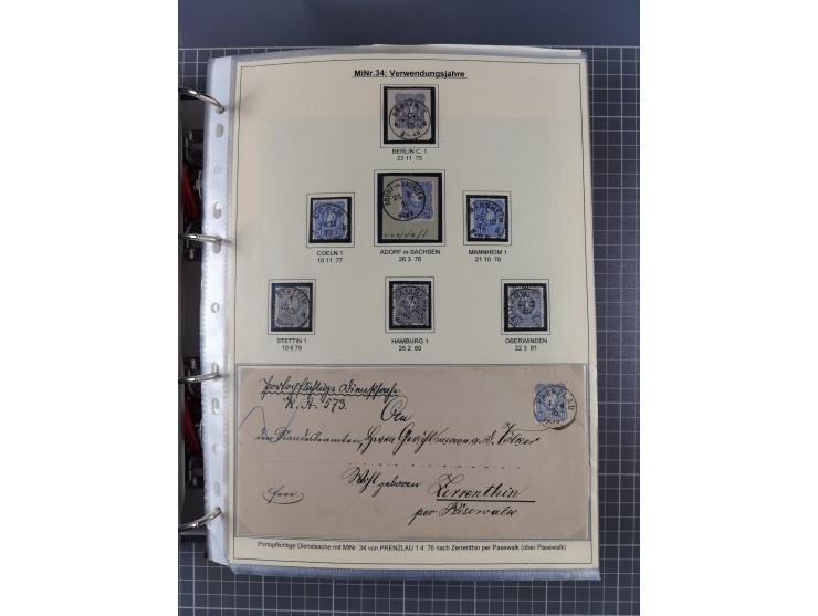 1875/89, gestempelte Spezialsammlung “Pfennig/-e” mit etwas über 130 Briefen und Karten, ab Brustschilde in Pfennigwährung ve