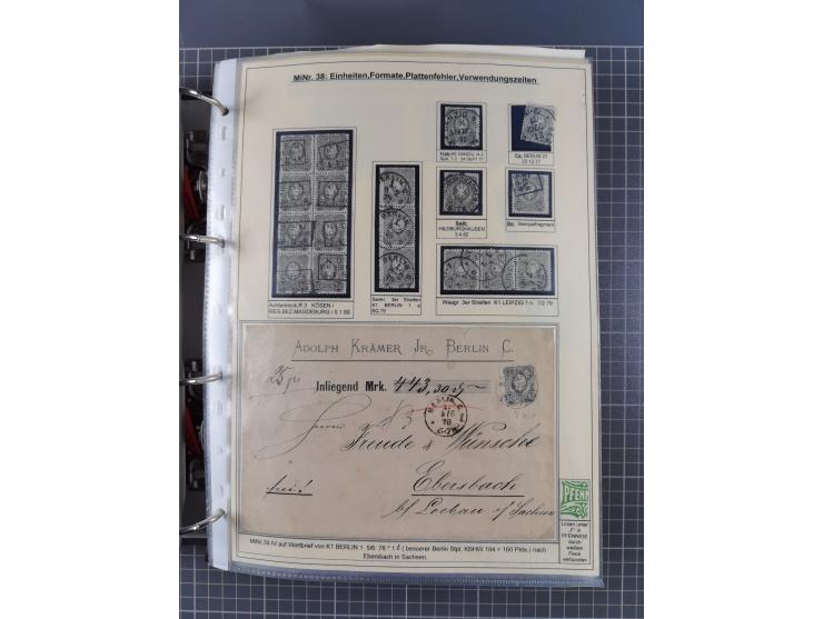 1875/89, gestempelte Spezialsammlung “Pfennig/-e” mit etwas über 130 Briefen und Karten, ab Brustschilde in Pfennigwährung ve