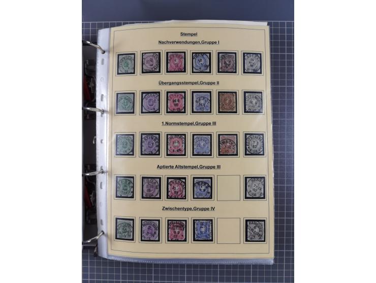 1875/89, gestempelte Spezialsammlung “Pfennig/-e” mit etwas über 130 Briefen und Karten, ab Brustschilde in Pfennigwährung ve