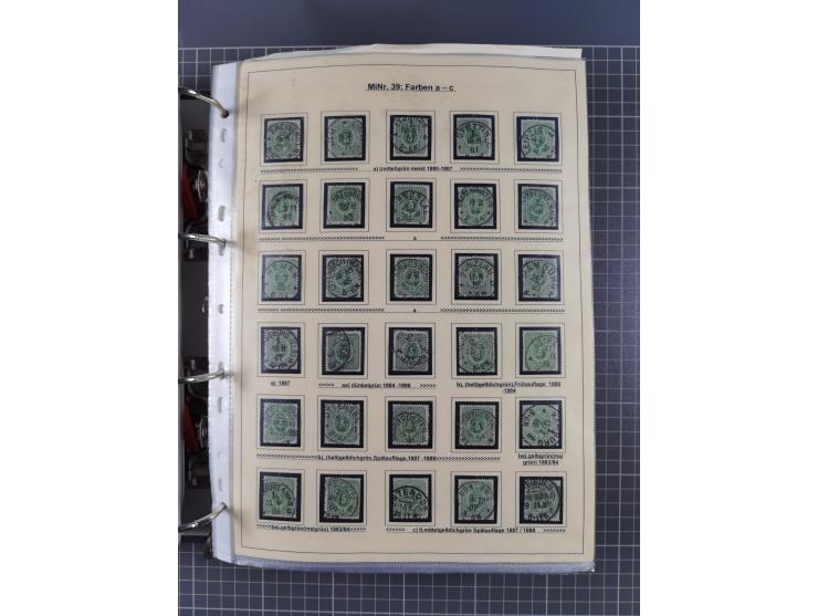 1875/89, gestempelte Spezialsammlung “Pfennig/-e” mit etwas über 130 Briefen und Karten, ab Brustschilde in Pfennigwährung ve