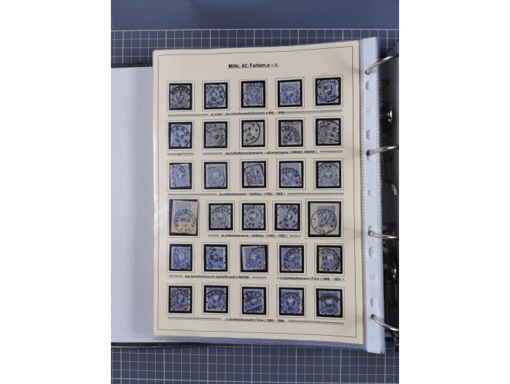 1875/89, gestempelte Spezialsammlung “Pfennig/-e” mit etwas über 130 Briefen und Karten, ab Brustschilde in Pfennigwährung ve