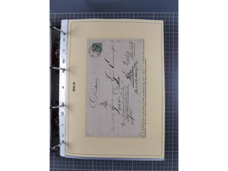 1875/89, gestempelte Spezialsammlung “Pfennig/-e” mit etwas über 130 Briefen und Karten, ab Brustschilde in Pfennigwährung ve