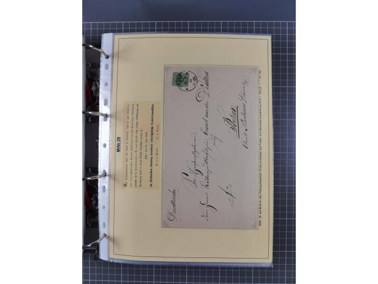 1875/89, gestempelte Spezialsammlung “Pfennig/-e” mit etwas über 130 Briefen und Karten, ab Brustschilde in Pfennigwährung ve