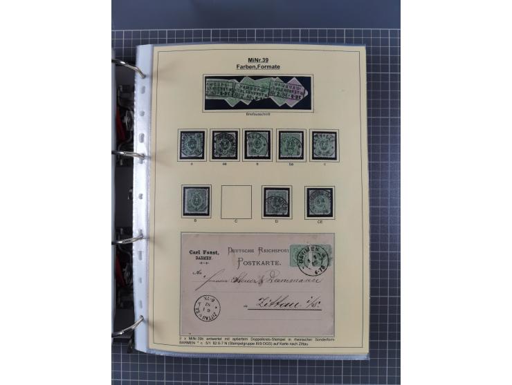1875/89, gestempelte Spezialsammlung “Pfennig/-e” mit etwas über 130 Briefen und Karten, ab Brustschilde in Pfennigwährung ve