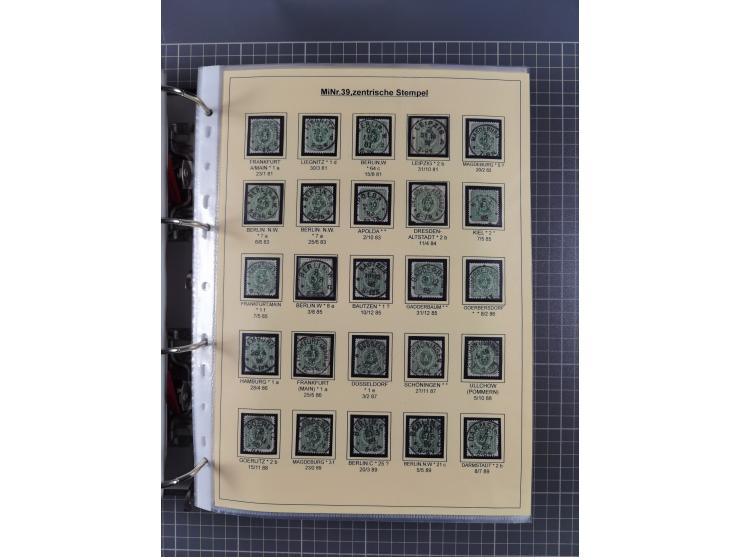 1875/89, gestempelte Spezialsammlung “Pfennig/-e” mit etwas über 130 Briefen und Karten, ab Brustschilde in Pfennigwährung ve