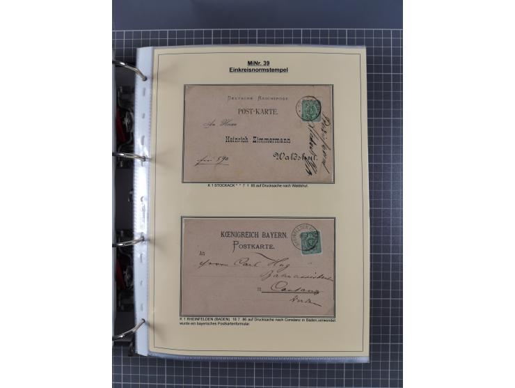 1875/89, gestempelte Spezialsammlung “Pfennig/-e” mit etwas über 130 Briefen und Karten, ab Brustschilde in Pfennigwährung ve