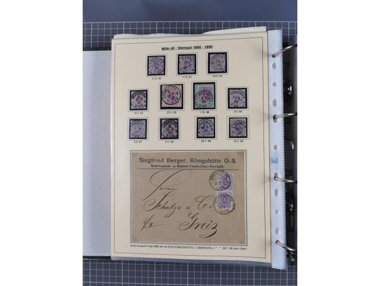 1875/89, gestempelte Spezialsammlung “Pfennig/-e” mit etwas über 130 Briefen und Karten, ab Brustschilde in Pfennigwährung ve
