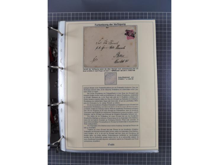 1875/89, gestempelte Spezialsammlung “Pfennig/-e” mit etwas über 130 Briefen und Karten, ab Brustschilde in Pfennigwährung ve