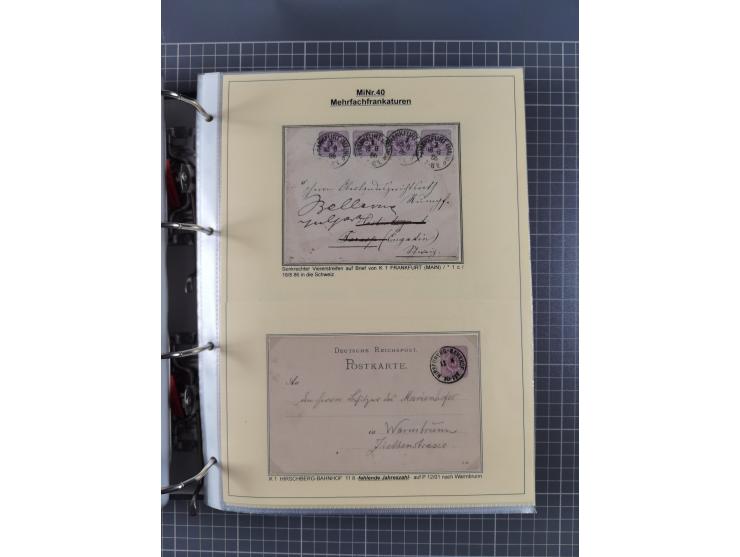 1875/89, gestempelte Spezialsammlung “Pfennig/-e” mit etwas über 130 Briefen und Karten, ab Brustschilde in Pfennigwährung ve