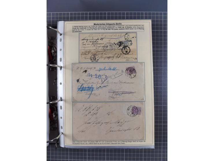 1875/89, gestempelte Spezialsammlung “Pfennig/-e” mit etwas über 130 Briefen und Karten, ab Brustschilde in Pfennigwährung ve