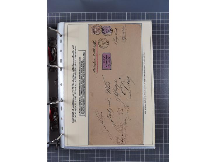 1875/89, gestempelte Spezialsammlung “Pfennig/-e” mit etwas über 130 Briefen und Karten, ab Brustschilde in Pfennigwährung ve