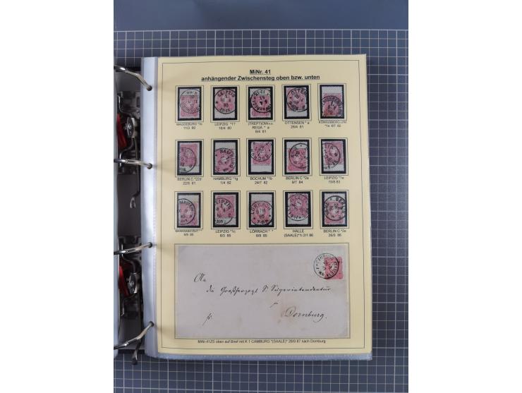 1875/89, gestempelte Spezialsammlung “Pfennig/-e” mit etwas über 130 Briefen und Karten, ab Brustschilde in Pfennigwährung ve