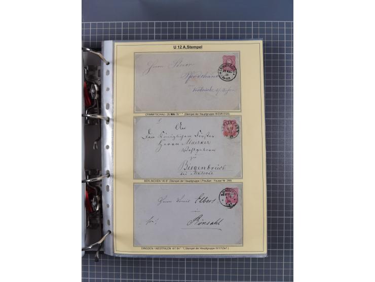 1875/89, gestempelte Spezialsammlung “Pfennig/-e” mit etwas über 130 Briefen und Karten, ab Brustschilde in Pfennigwährung ve