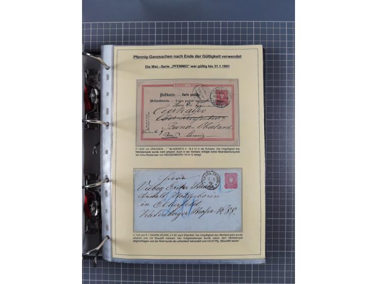 1875/89, gestempelte Spezialsammlung “Pfennig/-e” mit etwas über 130 Briefen und Karten, ab Brustschilde in Pfennigwährung ve