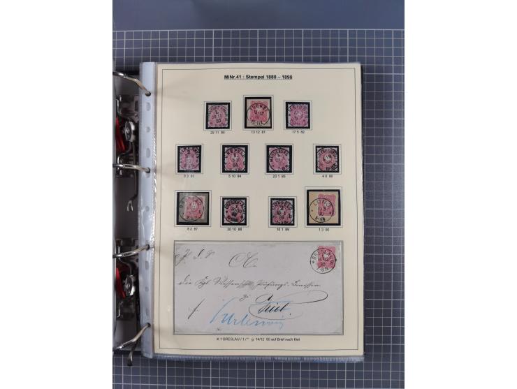 1875/89, gestempelte Spezialsammlung “Pfennig/-e” mit etwas über 130 Briefen und Karten, ab Brustschilde in Pfennigwährung ve