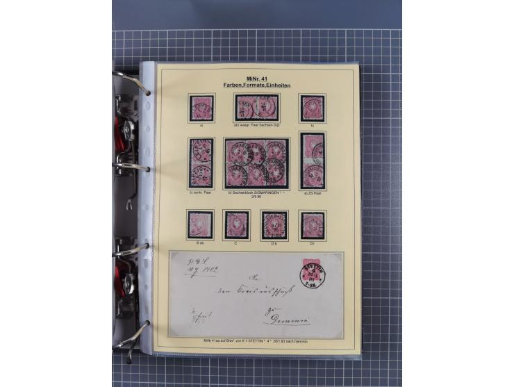 1875/89, gestempelte Spezialsammlung “Pfennig/-e” mit etwas über 130 Briefen und Karten, ab Brustschilde in Pfennigwährung ve