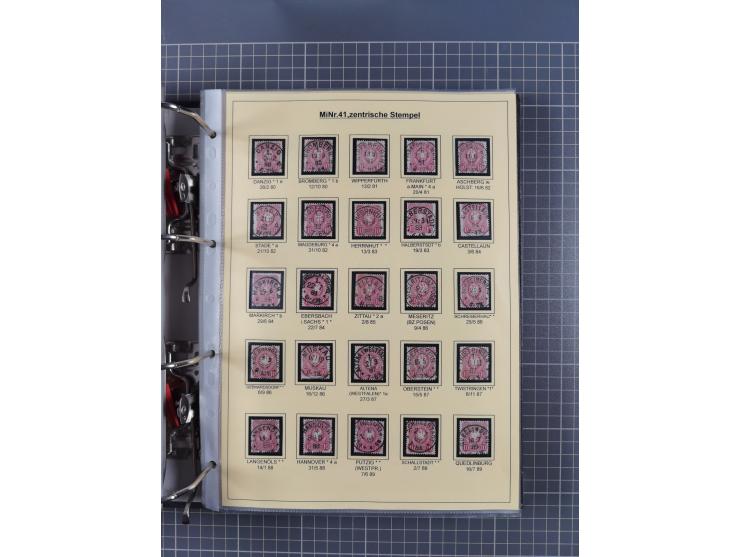 1875/89, gestempelte Spezialsammlung “Pfennig/-e” mit etwas über 130 Briefen und Karten, ab Brustschilde in Pfennigwährung ve