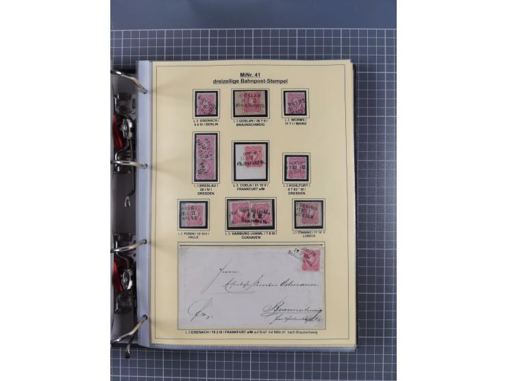 1875/89, gestempelte Spezialsammlung “Pfennig/-e” mit etwas über 130 Briefen und Karten, ab Brustschilde in Pfennigwährung ve