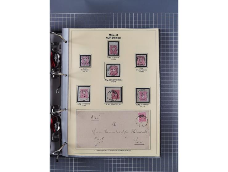 1875/89, gestempelte Spezialsammlung “Pfennig/-e” mit etwas über 130 Briefen und Karten, ab Brustschilde in Pfennigwährung ve