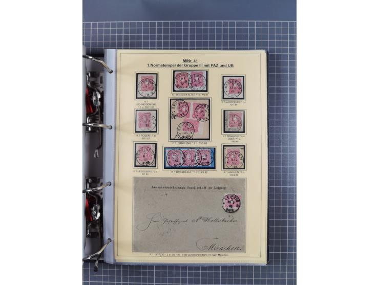 1875/89, gestempelte Spezialsammlung “Pfennig/-e” mit etwas über 130 Briefen und Karten, ab Brustschilde in Pfennigwährung ve