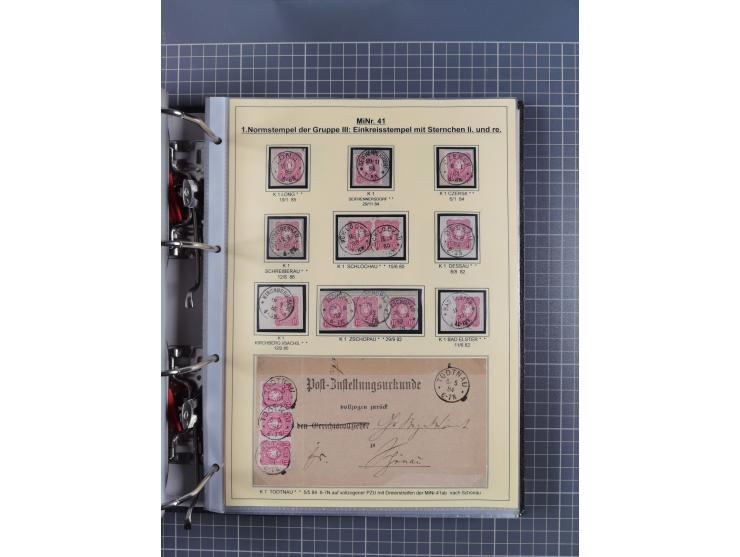 1875/89, gestempelte Spezialsammlung “Pfennig/-e” mit etwas über 130 Briefen und Karten, ab Brustschilde in Pfennigwährung ve