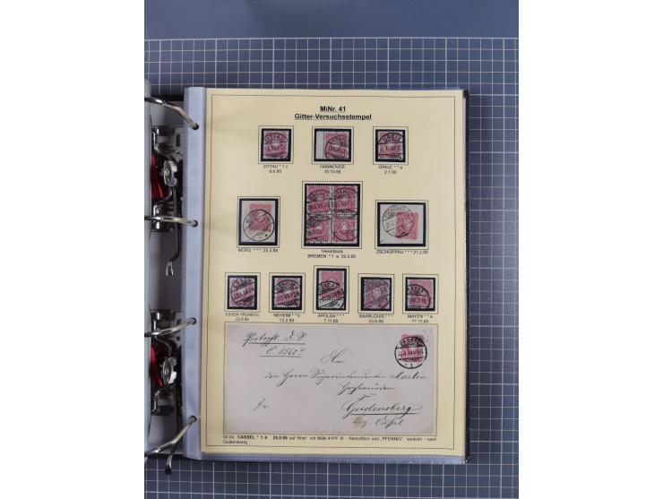 1875/89, gestempelte Spezialsammlung “Pfennig/-e” mit etwas über 130 Briefen und Karten, ab Brustschilde in Pfennigwährung ve