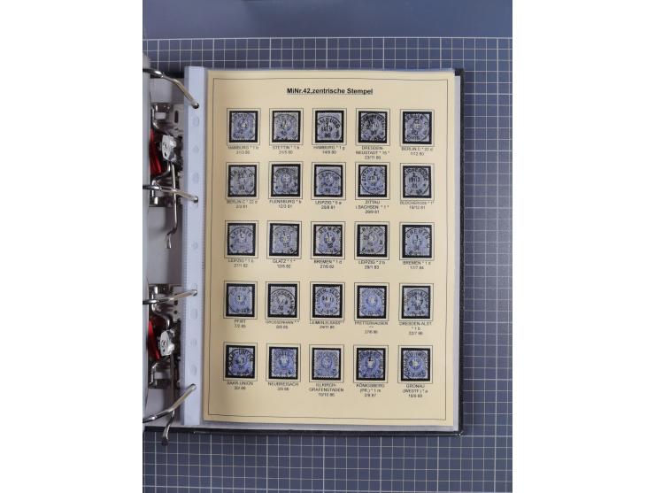 1875/89, gestempelte Spezialsammlung “Pfennig/-e” mit etwas über 130 Briefen und Karten, ab Brustschilde in Pfennigwährung ve