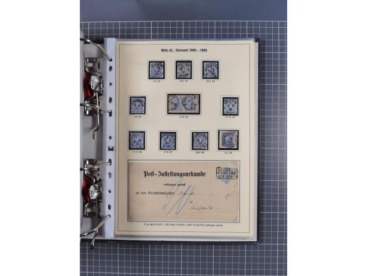 1875/89, gestempelte Spezialsammlung “Pfennig/-e” mit etwas über 130 Briefen und Karten, ab Brustschilde in Pfennigwährung ve