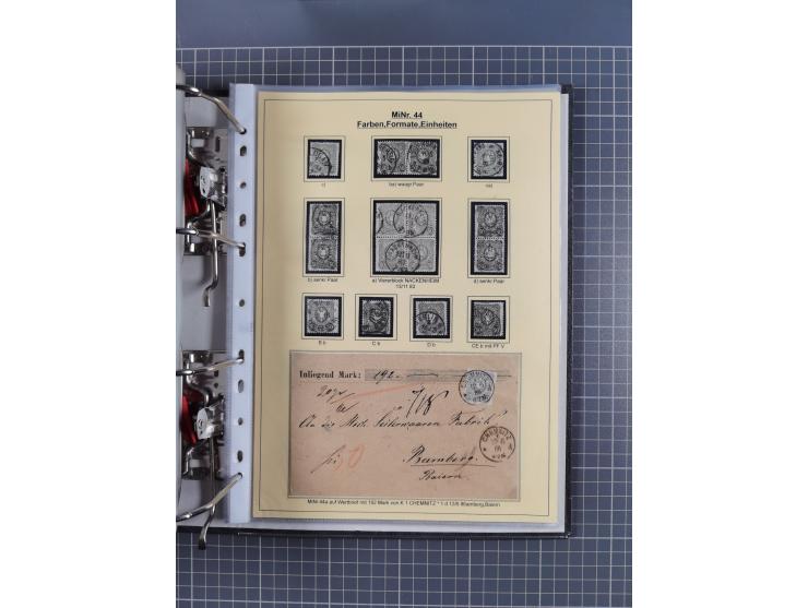 1875/89, gestempelte Spezialsammlung “Pfennig/-e” mit etwas über 130 Briefen und Karten, ab Brustschilde in Pfennigwährung ve
