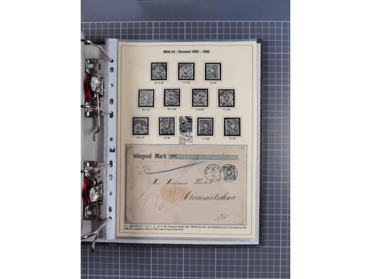 1875/89, gestempelte Spezialsammlung “Pfennig/-e” mit etwas über 130 Briefen und Karten, ab Brustschilde in Pfennigwährung ve