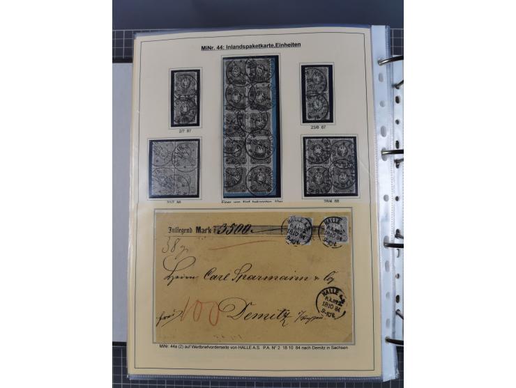 1875/89, gestempelte Spezialsammlung “Pfennig/-e” mit etwas über 130 Briefen und Karten, ab Brustschilde in Pfennigwährung ve