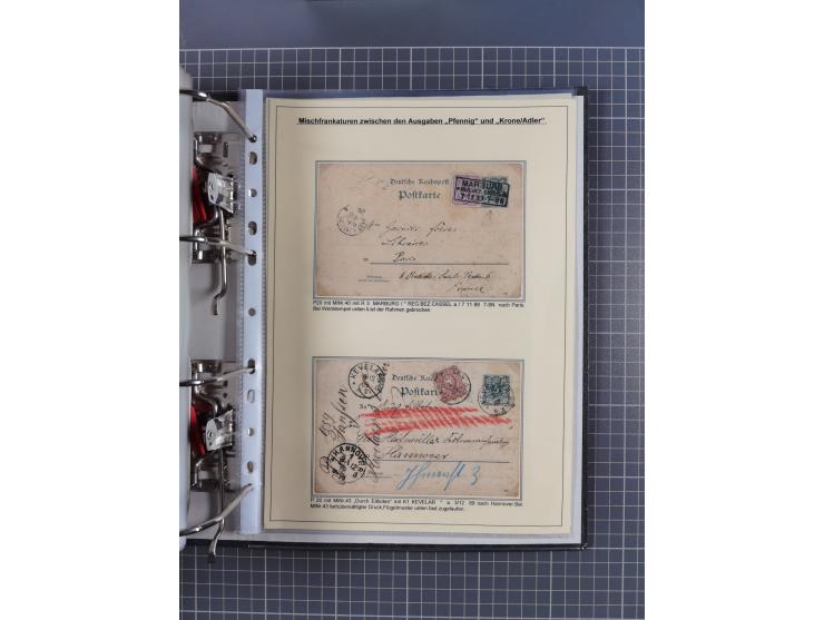 1875/89, gestempelte Spezialsammlung “Pfennig/-e” mit etwas über 130 Briefen und Karten, ab Brustschilde in Pfennigwährung ve