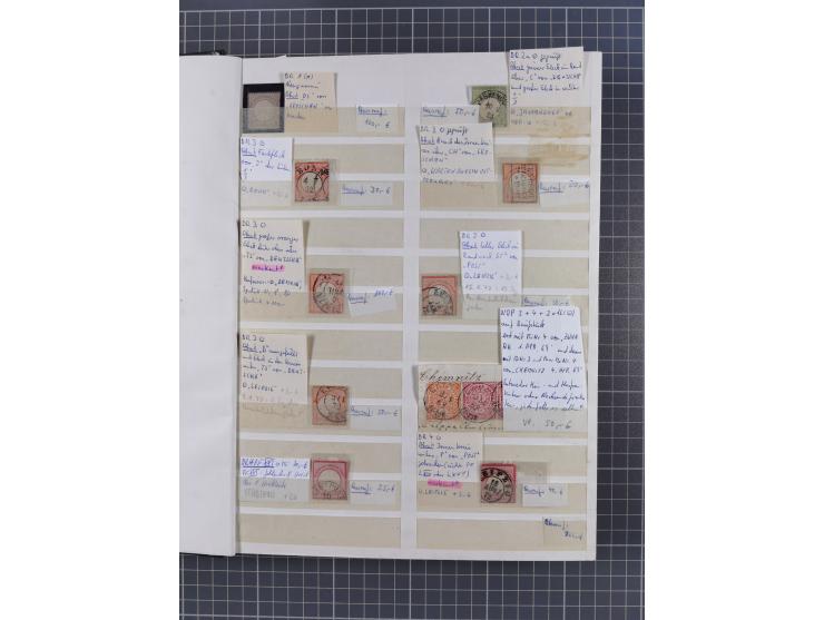 1872/74, rund 300 gestempelte Werte/Briefstücken und 11 Belege, dabei viele Plattenfehler und Druckbesonderheiten