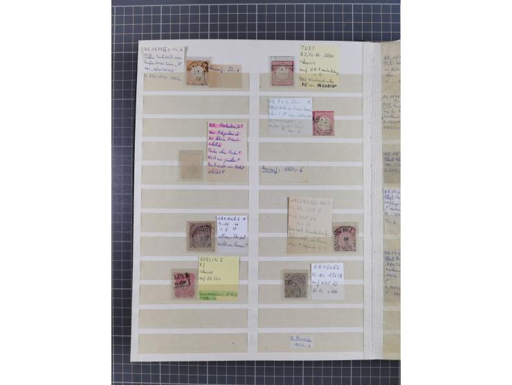 1872/74, rund 300 gestempelte Werte/Briefstücken und 11 Belege, dabei viele Plattenfehler und Druckbesonderheiten