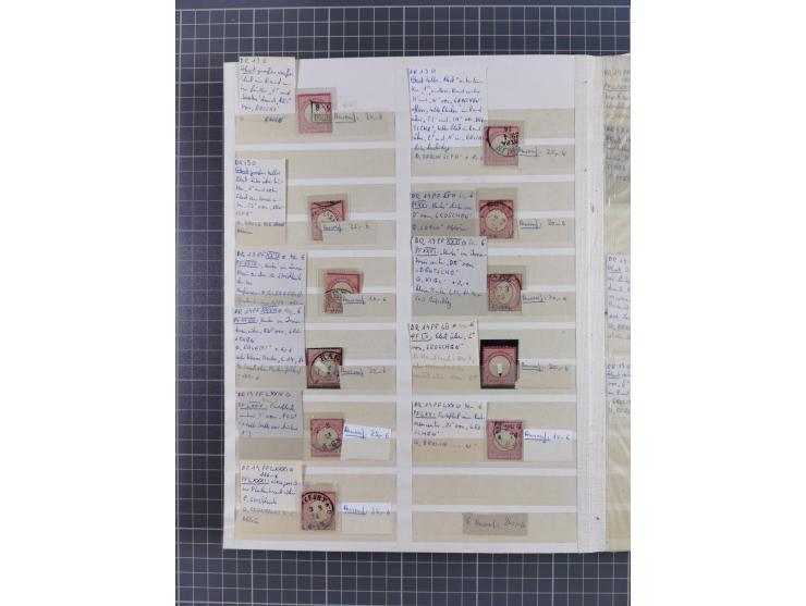 1872/74, rund 300 gestempelte Werte/Briefstücken und 11 Belege, dabei viele Plattenfehler und Druckbesonderheiten