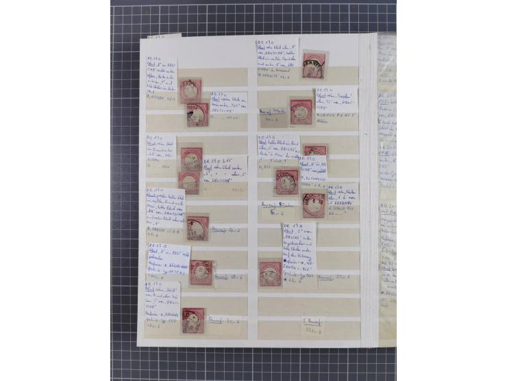 1872/74, rund 300 gestempelte Werte/Briefstücken und 11 Belege, dabei viele Plattenfehler und Druckbesonderheiten