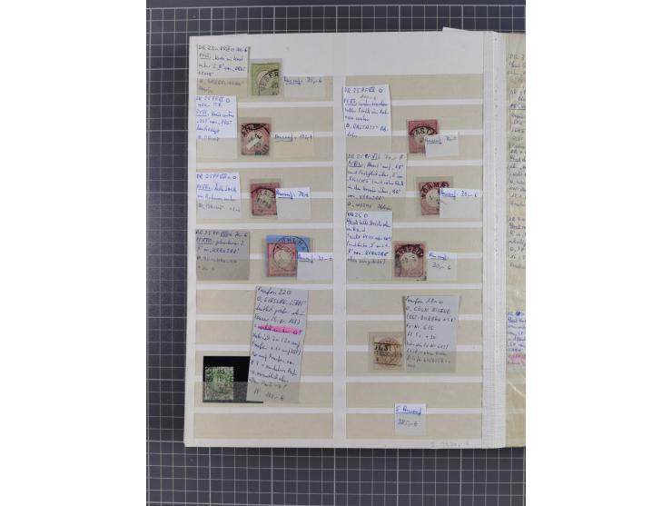 1872/74, rund 300 gestempelte Werte/Briefstücken und 11 Belege, dabei viele Plattenfehler und Druckbesonderheiten