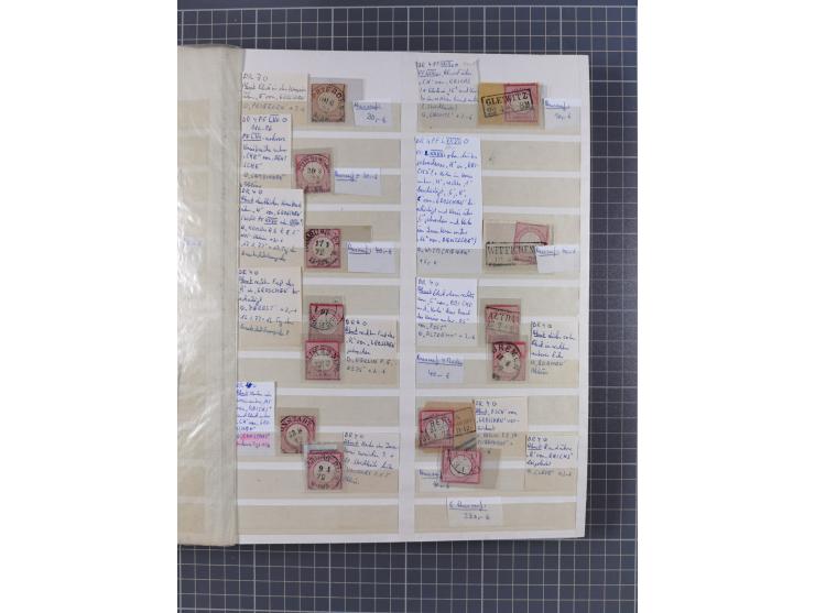 1872/74, rund 300 gestempelte Werte/Briefstücken und 11 Belege, dabei viele Plattenfehler und Druckbesonderheiten