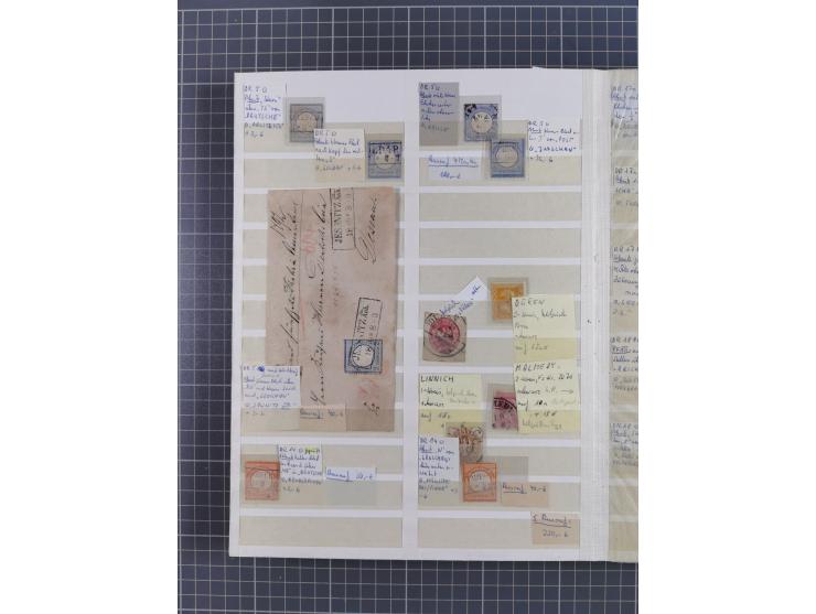 1872/74, rund 300 gestempelte Werte/Briefstücken und 11 Belege, dabei viele Plattenfehler und Druckbesonderheiten