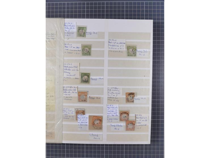 1872/74, rund 300 gestempelte Werte/Briefstücken und 11 Belege, dabei viele Plattenfehler und Druckbesonderheiten