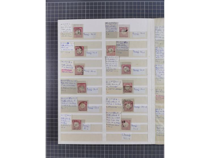 1872/74, rund 300 gestempelte Werte/Briefstücken und 11 Belege, dabei viele Plattenfehler und Druckbesonderheiten