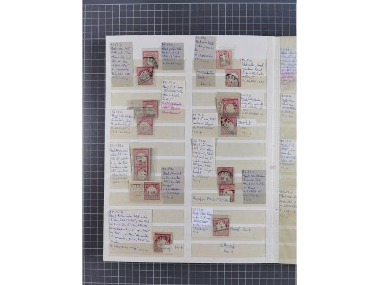 1872/74, rund 300 gestempelte Werte/Briefstücken und 11 Belege, dabei viele Plattenfehler und Druckbesonderheiten