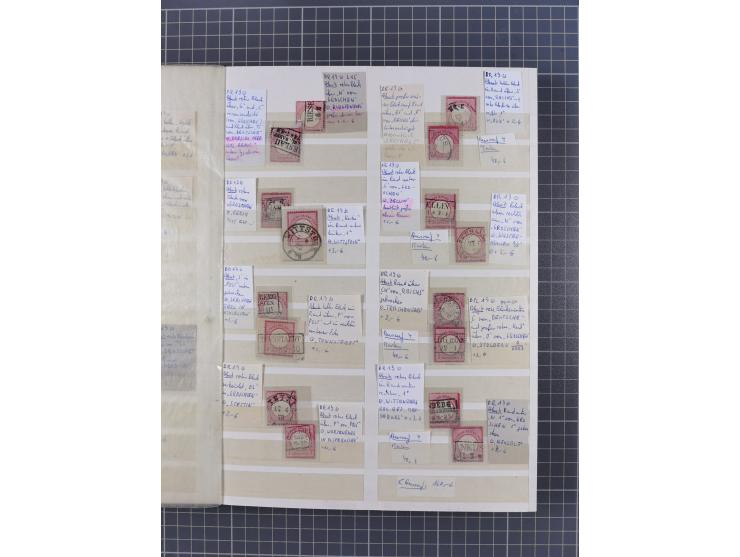 1872/74, rund 300 gestempelte Werte/Briefstücken und 11 Belege, dabei viele Plattenfehler und Druckbesonderheiten