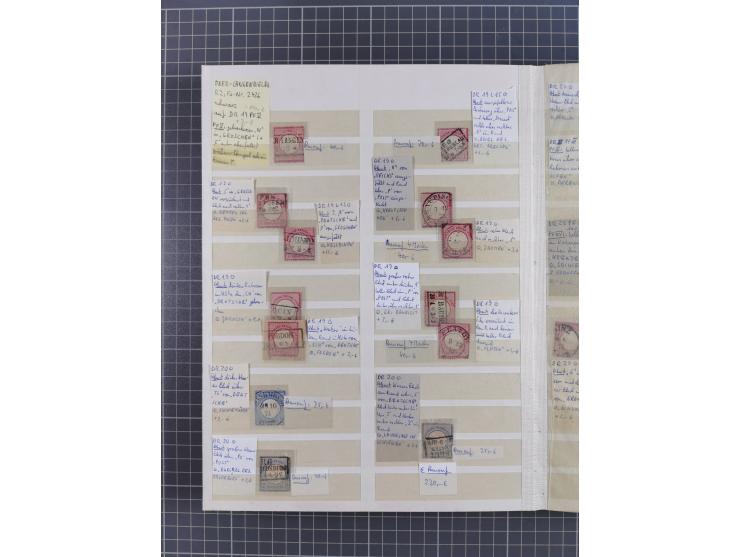 1872/74, rund 300 gestempelte Werte/Briefstücken und 11 Belege, dabei viele Plattenfehler und Druckbesonderheiten