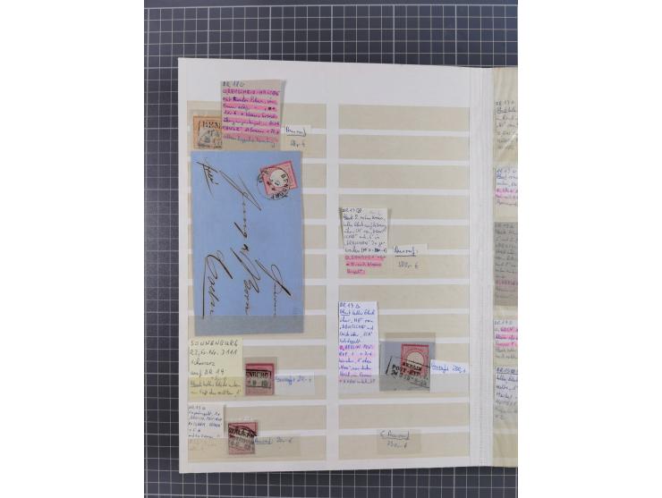 1872/74, rund 300 gestempelte Werte/Briefstücken und 11 Belege, dabei viele Plattenfehler und Druckbesonderheiten