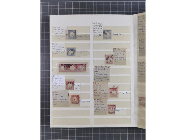 1872/74, rund 300 gestempelte Werte/Briefstücken und 11 Belege, dabei viele Plattenfehler und Druckbesonderheiten