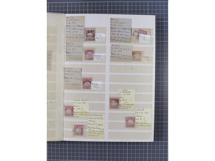 1872/74, rund 300 gestempelte Werte/Briefstücken und 11 Belege, dabei viele Plattenfehler und Druckbesonderheiten